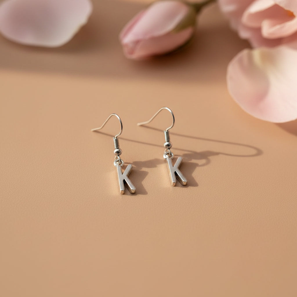 Silver-Toned 'K' Letter Quirky Earring
