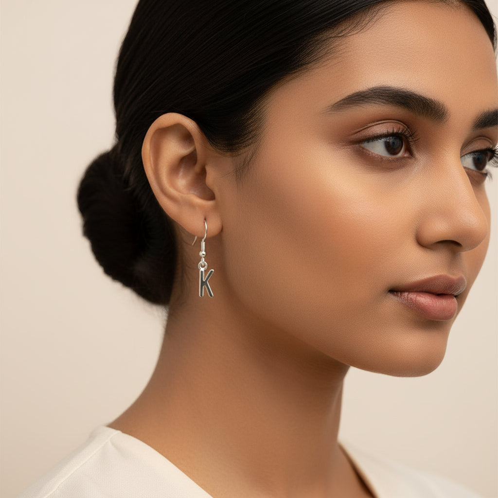 Silver-Toned 'K' Letter Quirky Earring