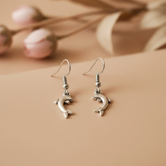 Silver-Toned Dolphin Shape Drop & Dangle Earring