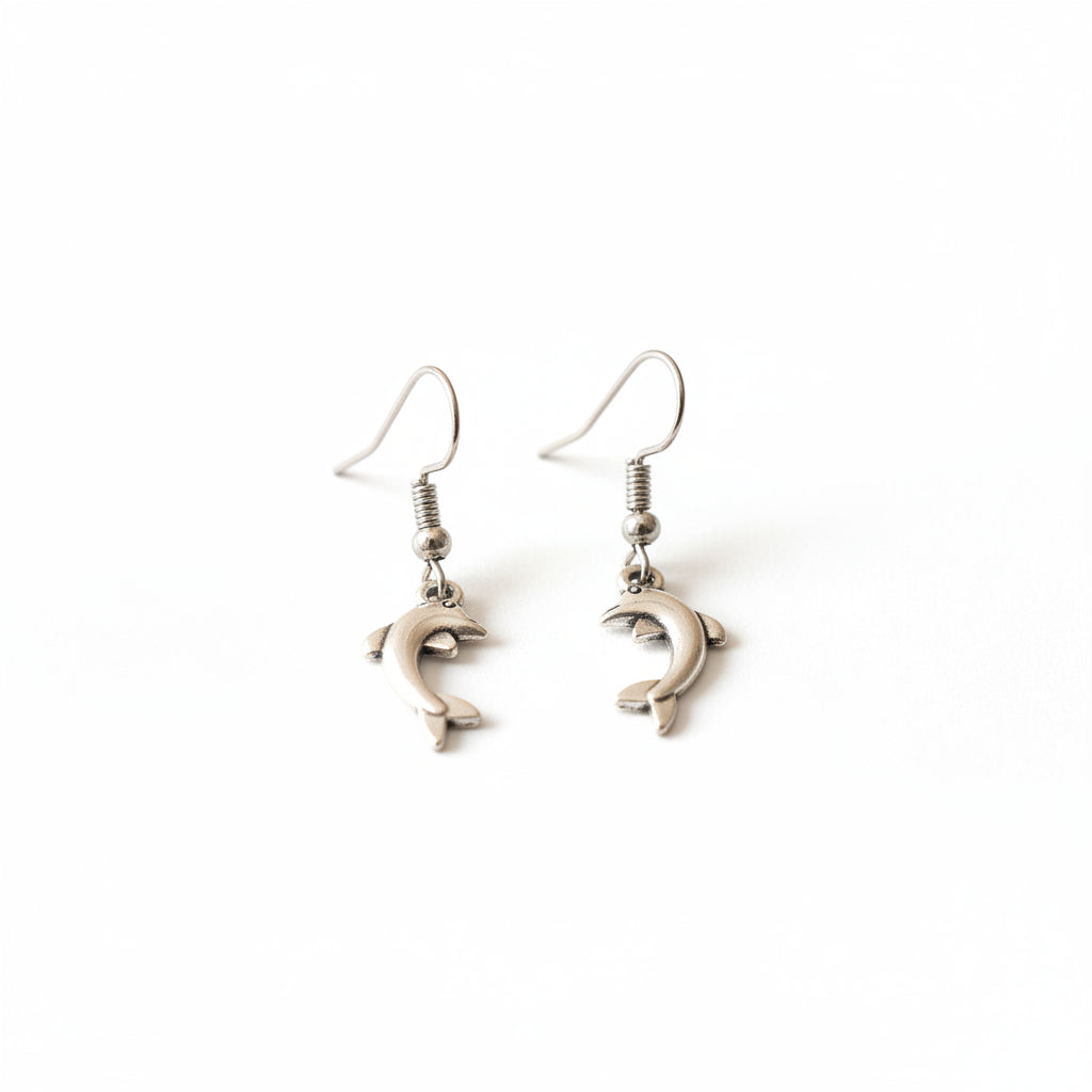 Silver-Toned Dolphin Shape Drop & Dangle Earring