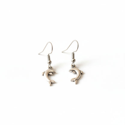 Silver-Toned Dolphin Shape Drop & Dangle Earring