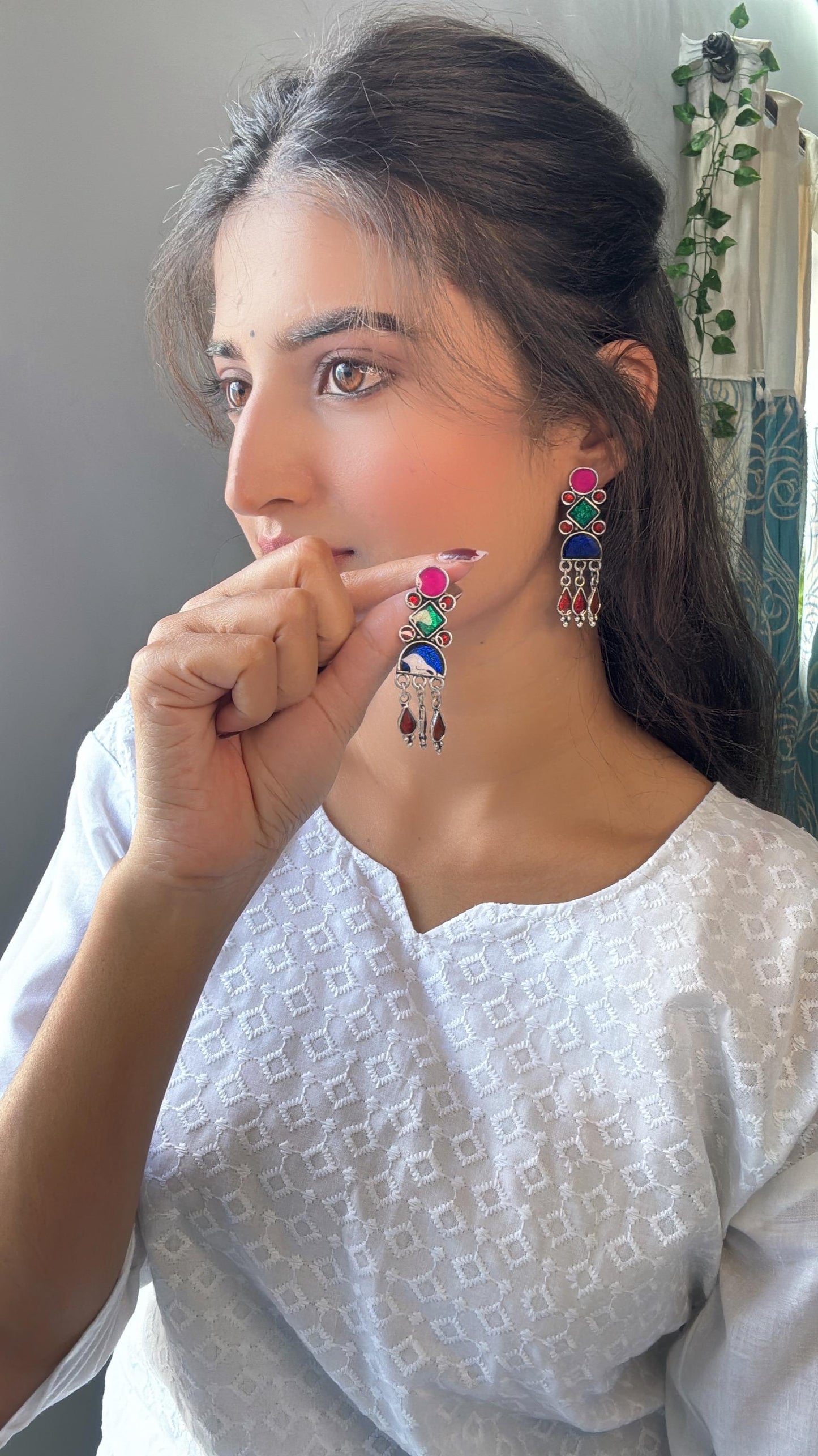 Rainbow rhine dangler earrings (Multicolored)