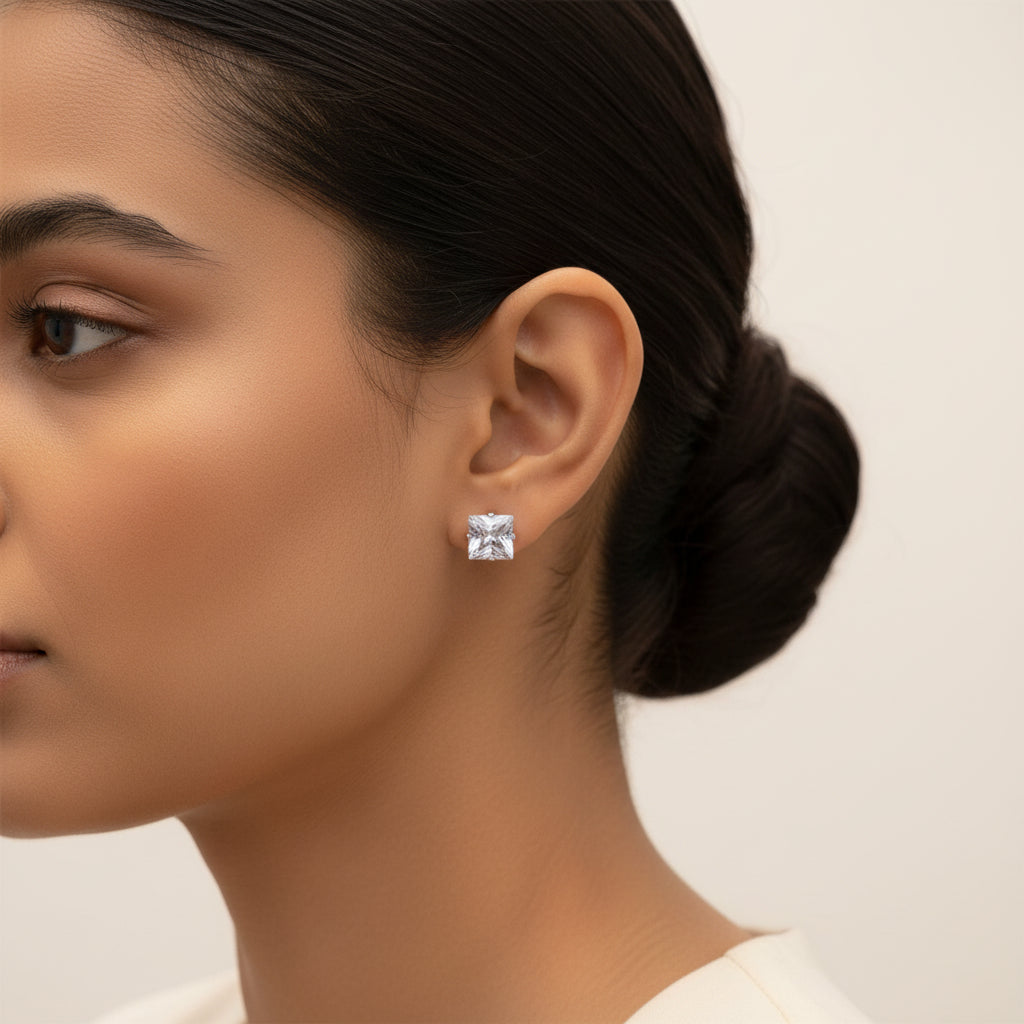 Zirconia Crystal Square Stud Earrings