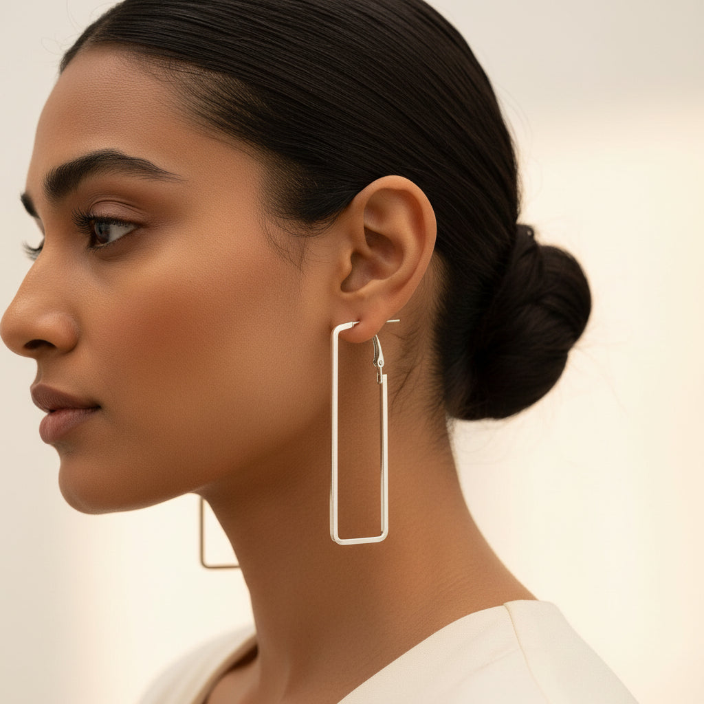 Sleek Silver Rectangular Hoop Earrings