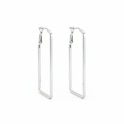 Sleek Silver Rectangular Hoop Earrings