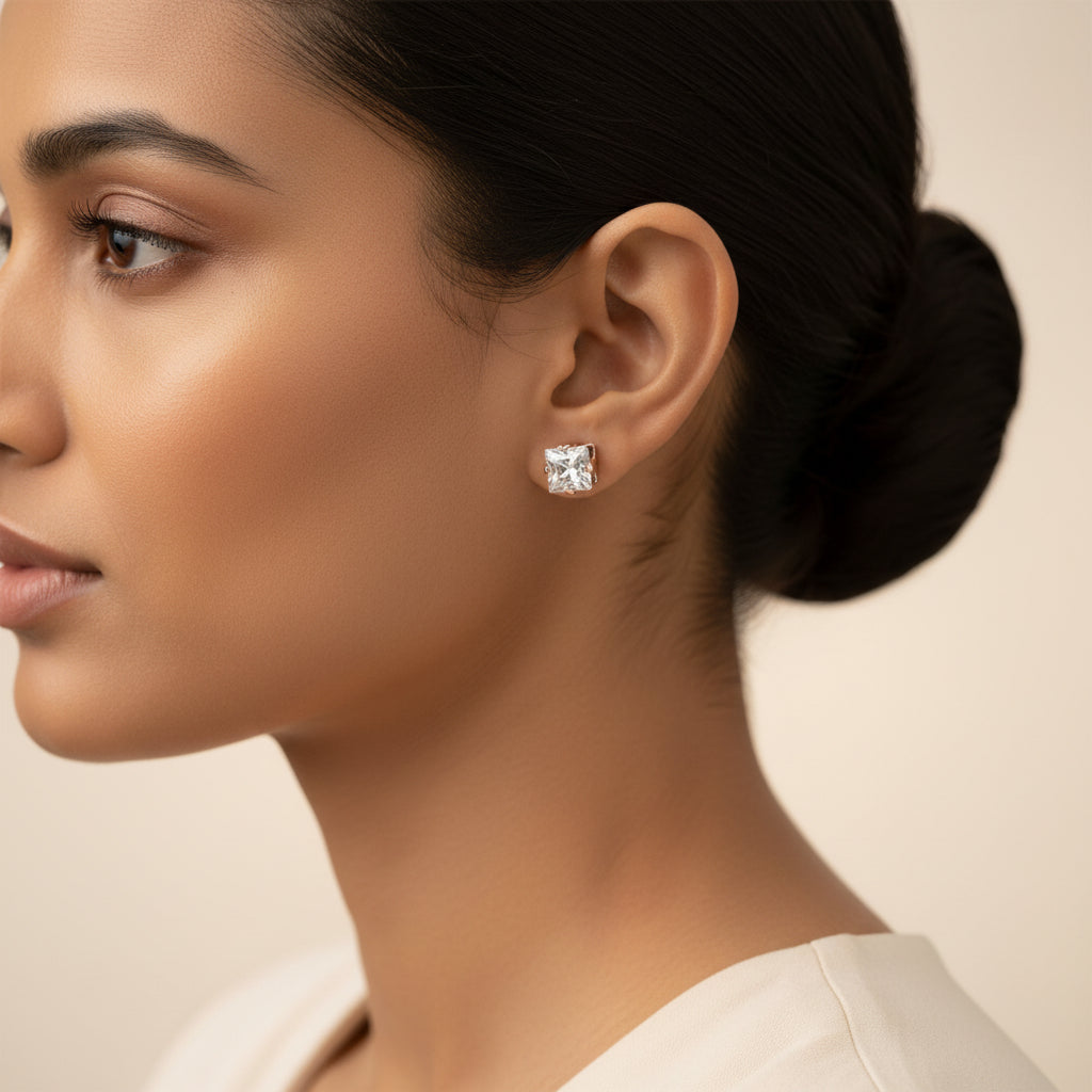 Zirconia Crystal Square Stud Earrings