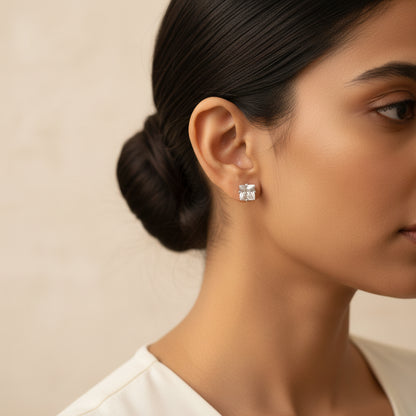 Zirconia Crystal Square Stud Earrings