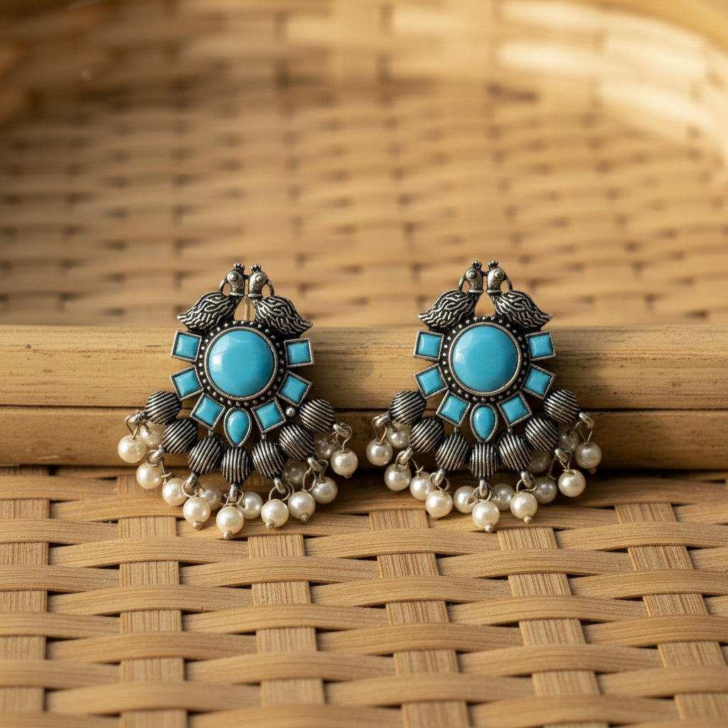 Gulratan Antique Pearl Drop Brooch Earring (sky blue)