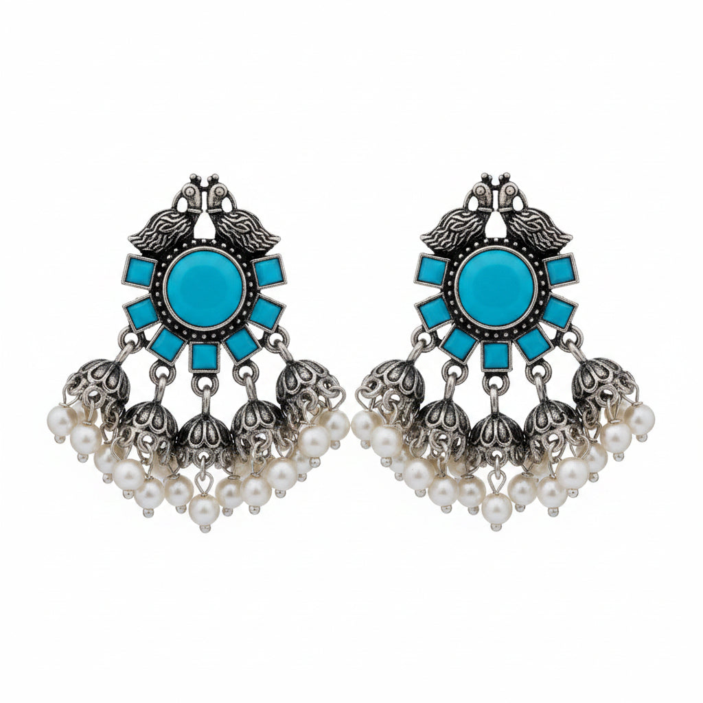 Gulratan Antique Pearl Drop Brooch Earring (sky blue)