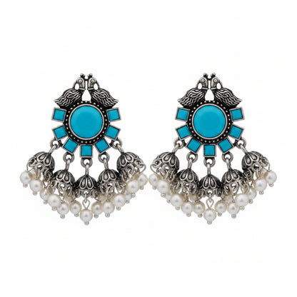 Gulratan Antique Pearl Drop Brooch Earring (sky blue)