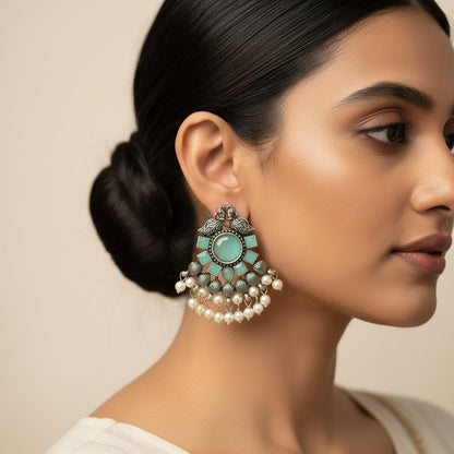 Gulratan Antique Pearl Drop Brooch Earring (Mint)
