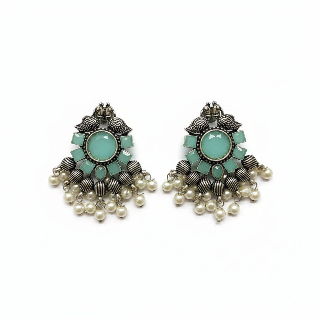 Gulratan Antique Pearl Drop Brooch Earring (Mint)