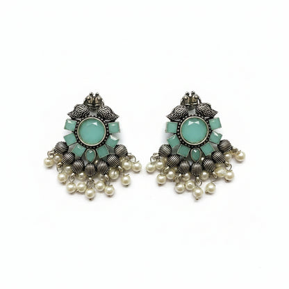 Gulratan Antique Pearl Drop Brooch Earring (Mint)