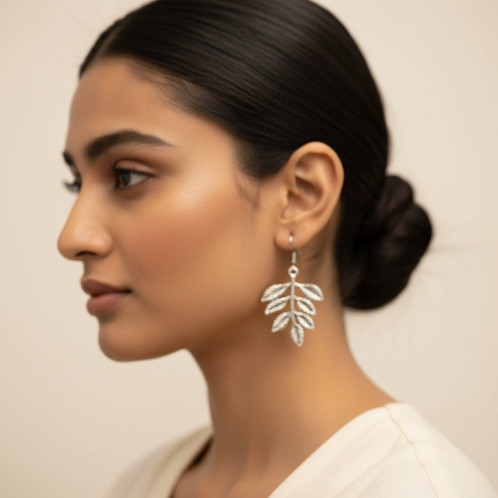 Antique Silver-Plated Nature Inspired Branch Drop Earrings