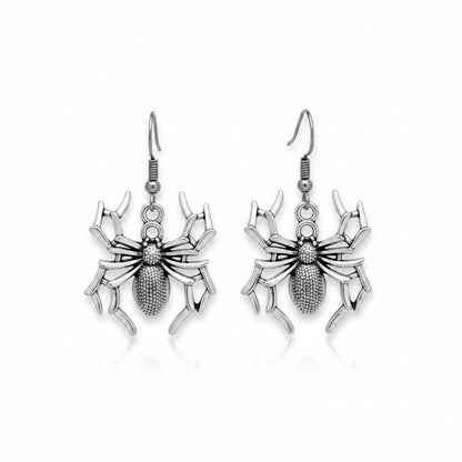 Silver Oxidised Spider Drop Earrings
