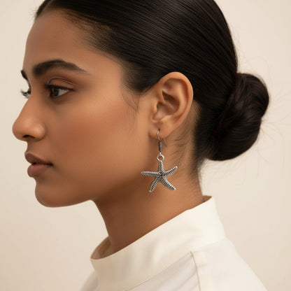 Silver Oxidized Starfish Shaped Dangle & Drop Earrings