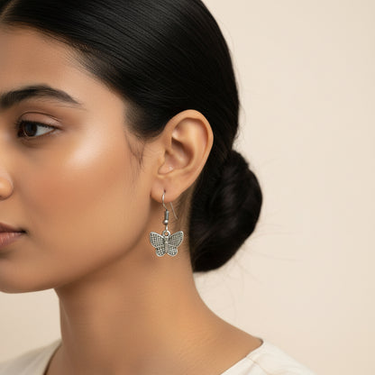 Oxidized Silver Butterfly Dangle Earrings