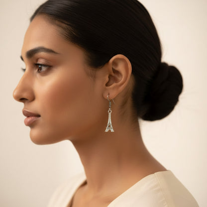 Oxidized Silver Eiffel Tower Dangle Earrings