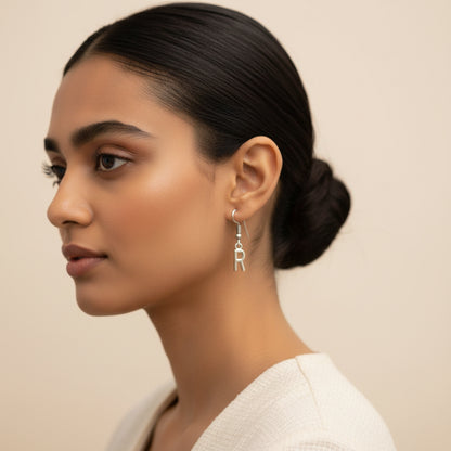 Silver 'R' Alphabet Initial Dangle Earrings