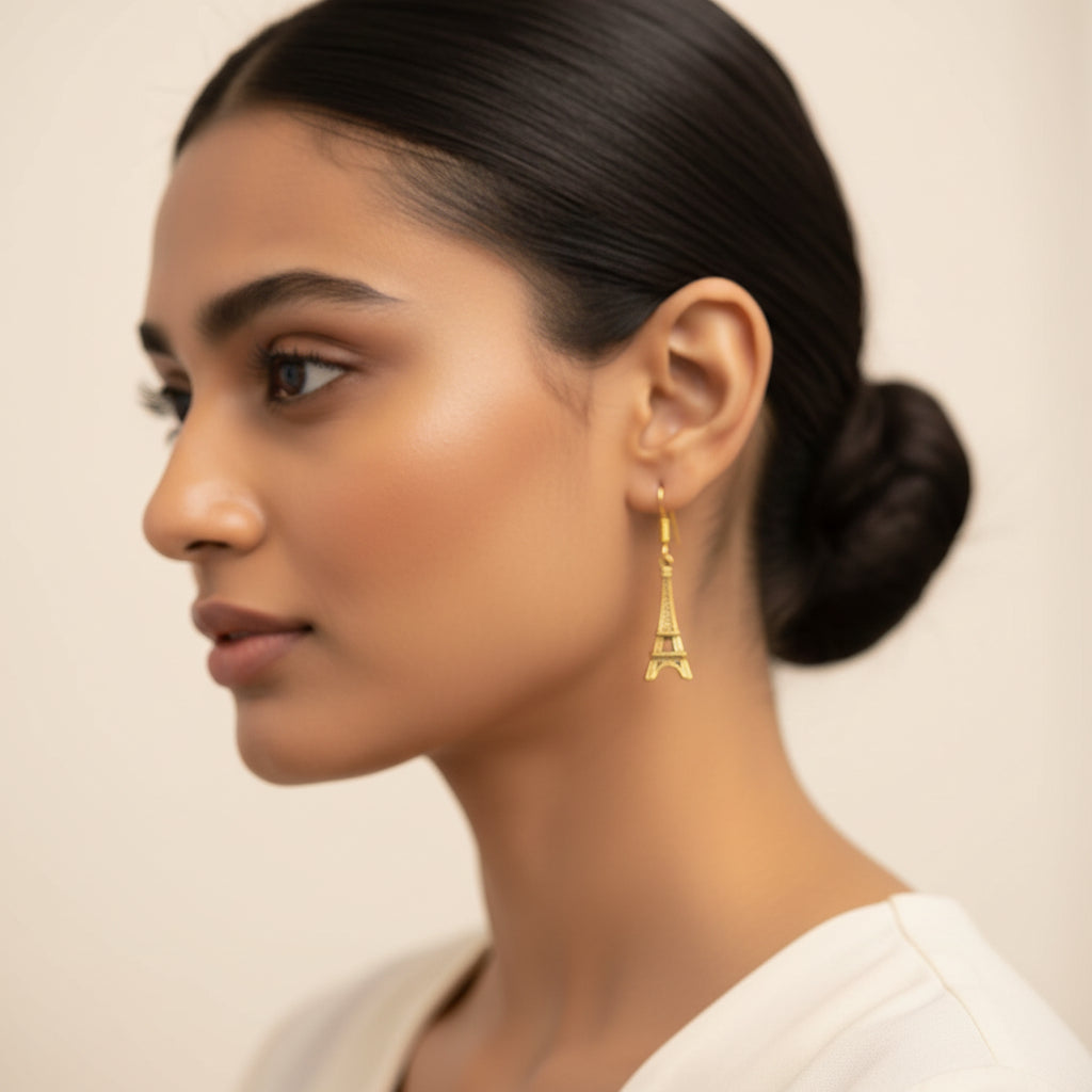 Golden Eiffel Tower Drop Earrings for Women & Girls