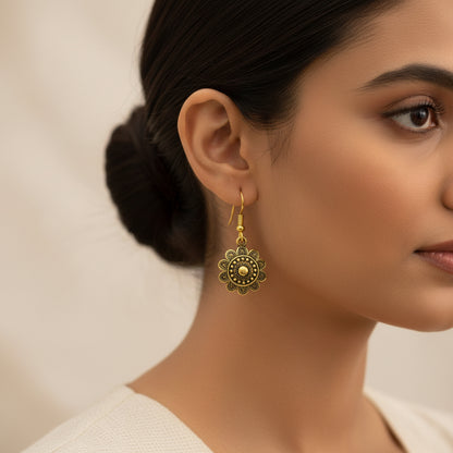 Gold-Plated Traditional Floral Drop Earrings for Women & Girls