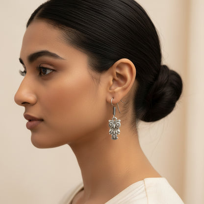 Oxidized Silver-Plated Owl Shaped Drop Earrings for Women