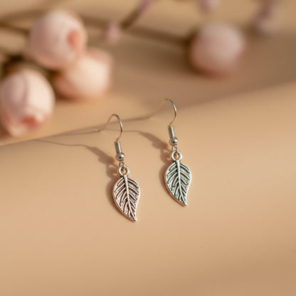 Oxidized Silver Leaf Dangle Earrings for Women & Girls