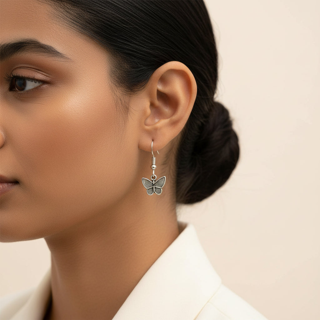 Silver-Plated Butterfly Drop Earrings