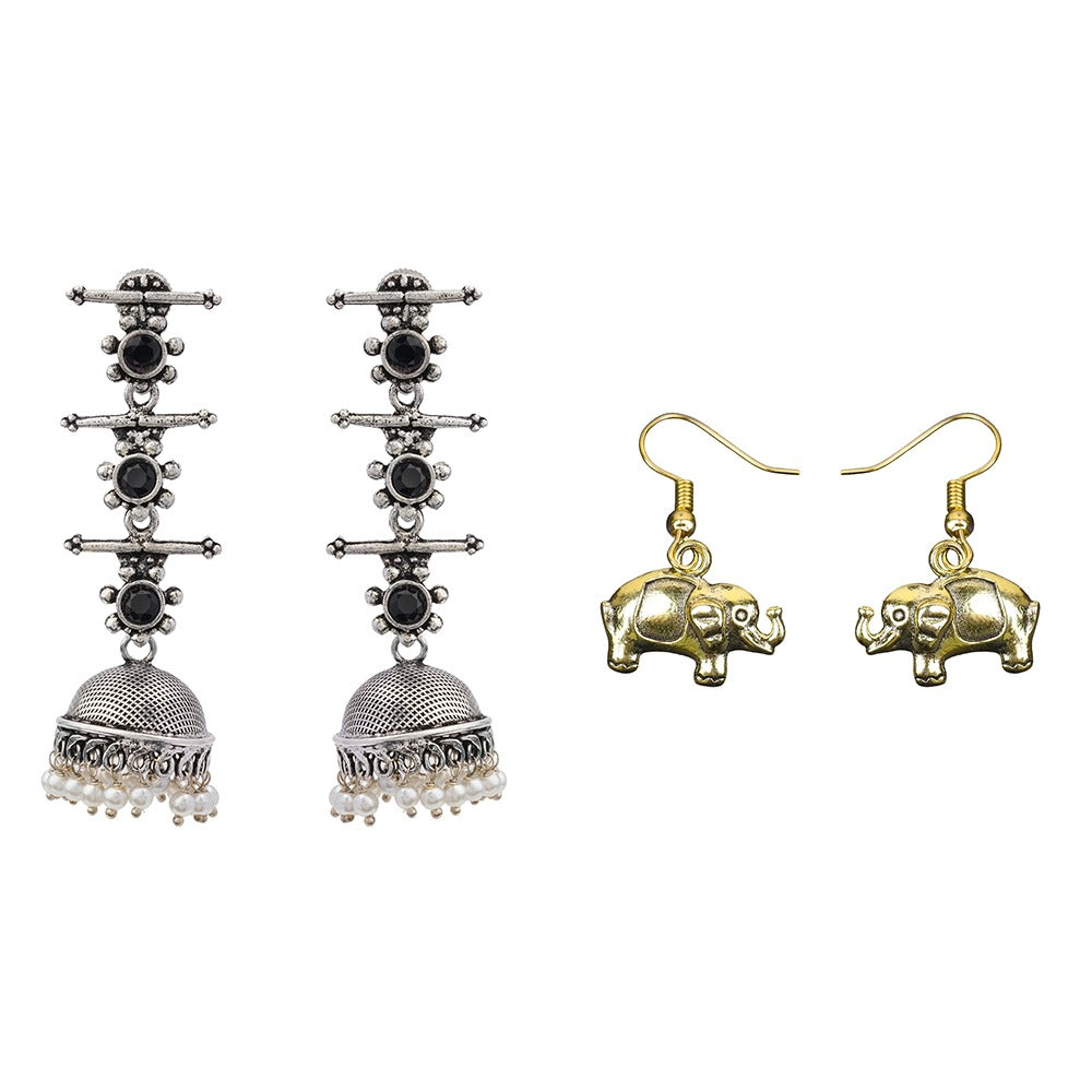 Royal Triple Bell Layered Jhumka Earring (Black) Eleglam dangler earrings Combo set