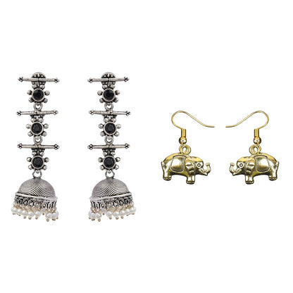 Royal Triple Bell Layered Jhumka Earring (Black) Eleglam dangler earrings Combo set