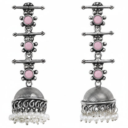 Royal Triple Bell Layered Jhumka Earring (Baby Pink)