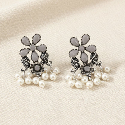 Floral Drop stud earrings (Grey)