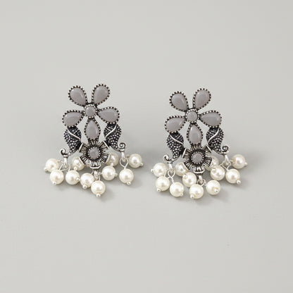 Floral Drop stud earrings (Grey)
