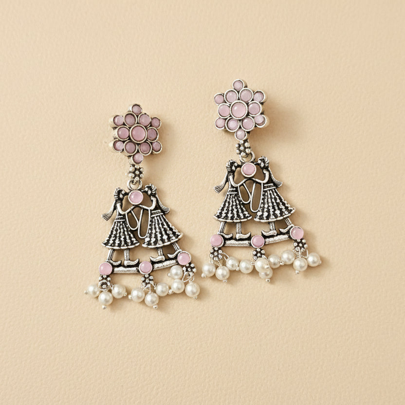 Bride-Groom Floral dangler earrings (Baby Pink)