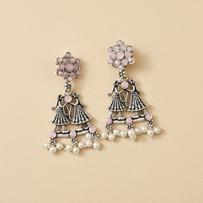 Bride-Groom Floral dangler earrings (Baby Pink)