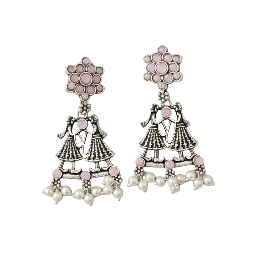 Bride-Groom Floral dangler earrings (Baby Pink)