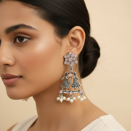 Bride-Groom Floral dangler earrings (Baby Pink)