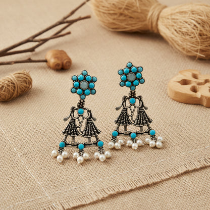 Bride-Groom Floral dangler earrings (Sky Blue)
