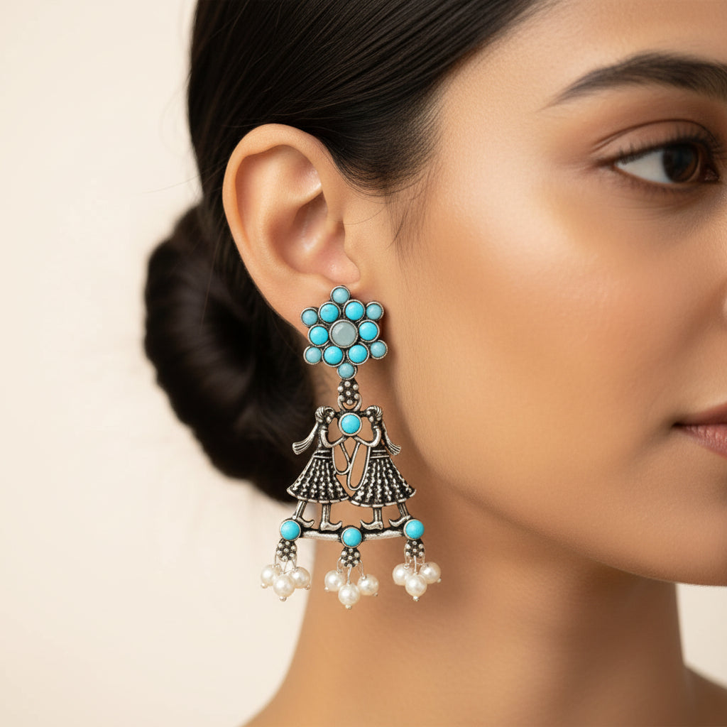 Bride-Groom Floral dangler earrings (Sky Blue)
