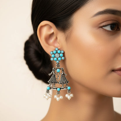Bride-Groom Floral dangler earrings (Sky Blue)