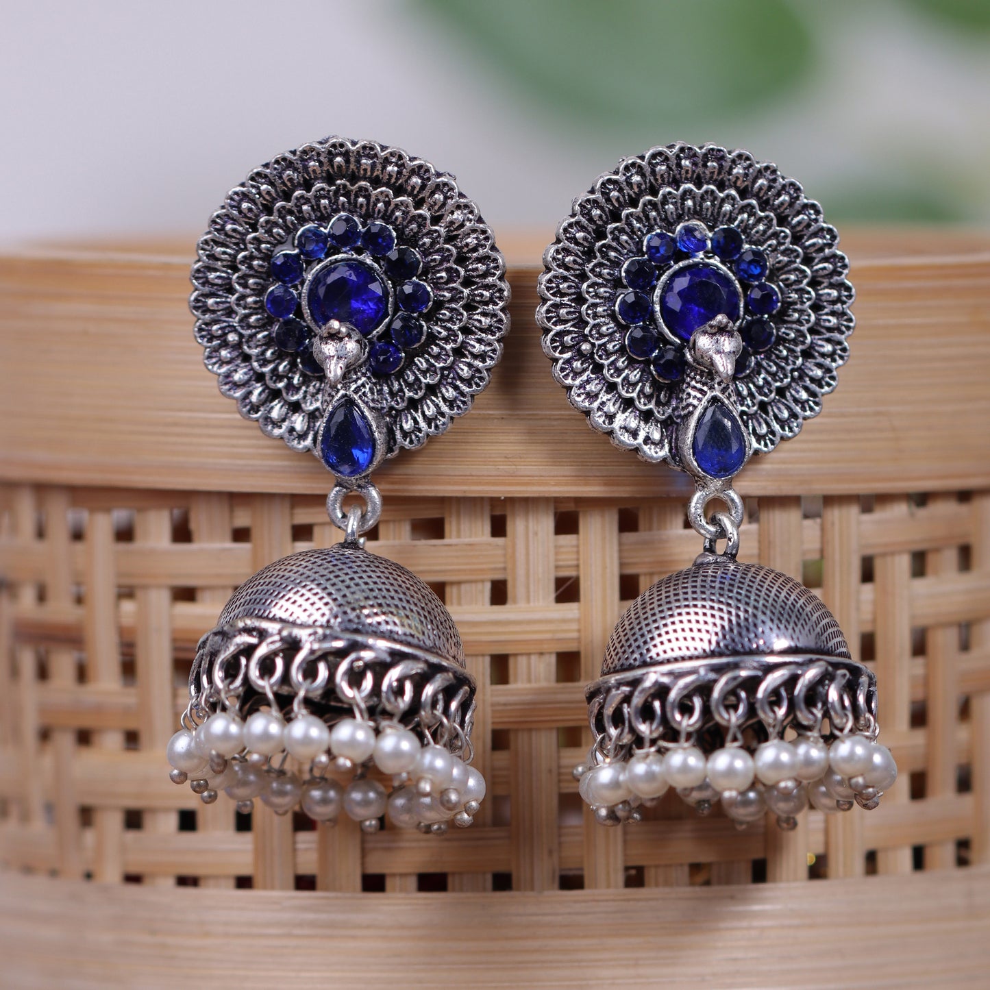 Evergreen jhumka earrings (Blue)