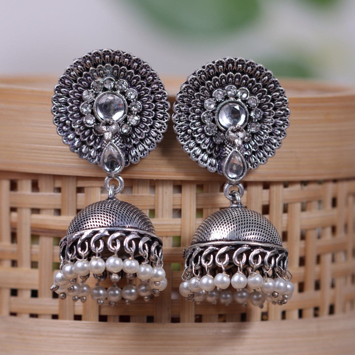 Evergreen jhumka earrings (White)
