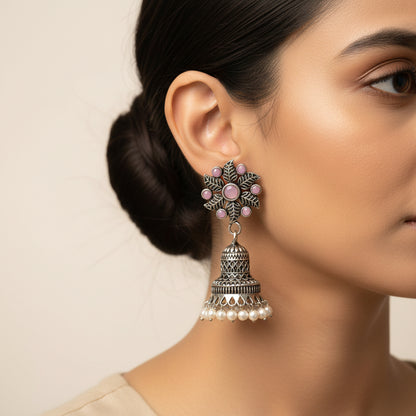 Fearless flower jhumki earring (Baby Pink)