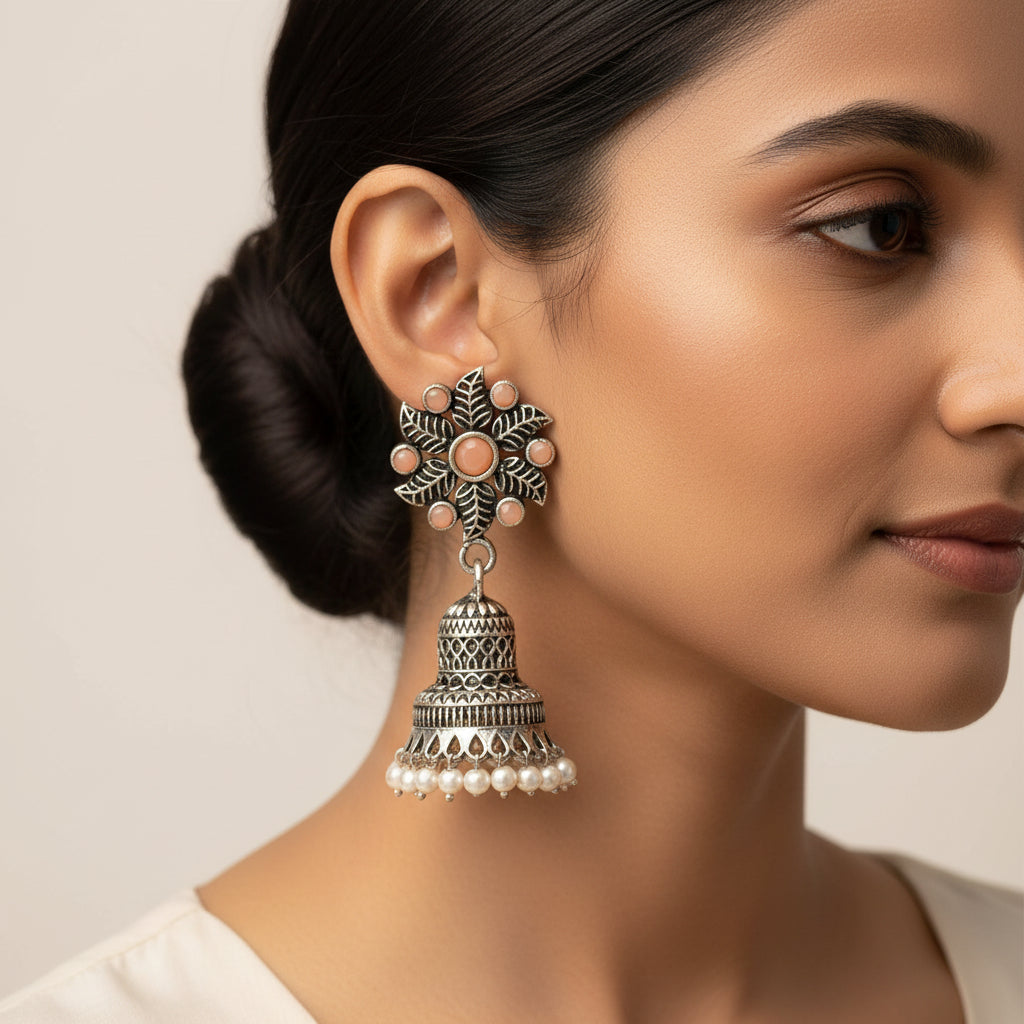 Fearless flower jhumki earring (Light Orange)