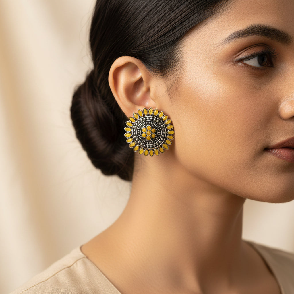 Traditional twish stud earring (Yellow)