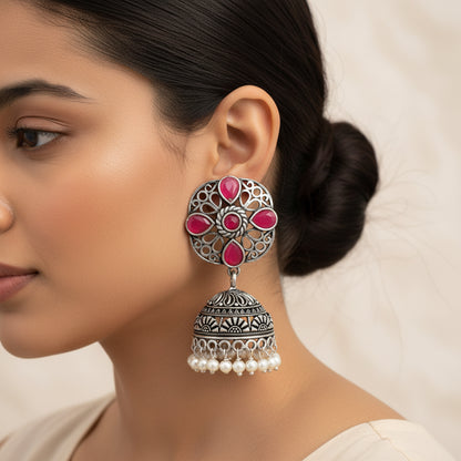 Curv & Swirl jhumka earring (Red)