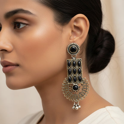 Mystic Chakra stone studded dangler earring (Black)