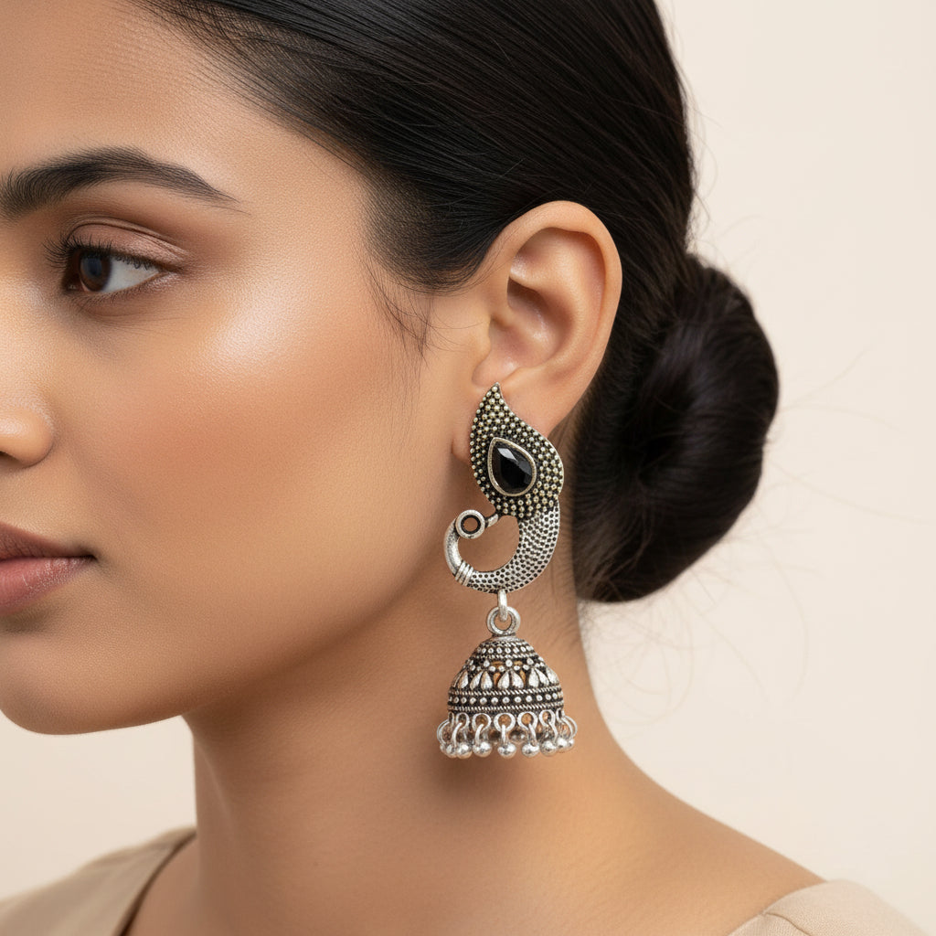Paisley Swirl Ghungroo jhumki earring (Black)