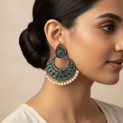 Charming Chaandbali pearl stud earrings (Green)