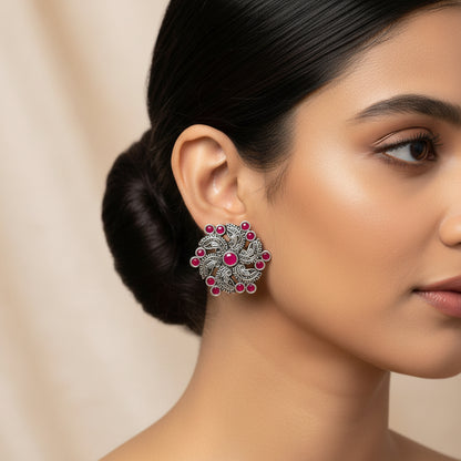 Aabroo sparkle stud earrings (Red)